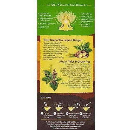 Organic India Tulsi Green Tea Lemon Ginger 25 Tea Bags - Swadesiicart