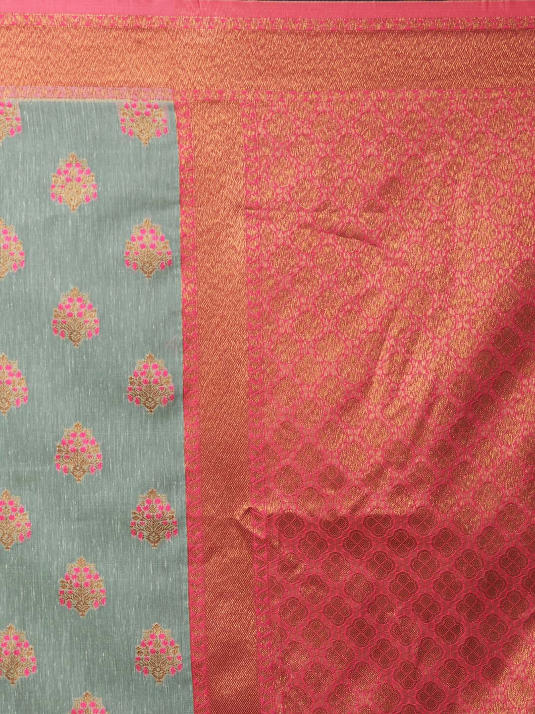 Mitera Sea Green & Pink Silk Blend Woven Design Banarasi Saree | Swadesiicart