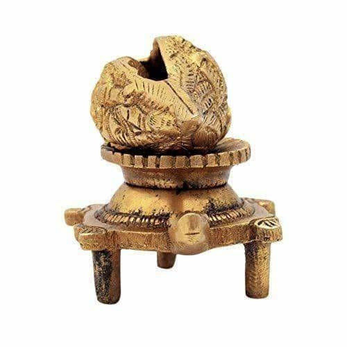 Brass Vishnu Shankh Conch Shell For Puja With Vastu/ Fengshui Tortoise For Home Decor - Swadesiicart