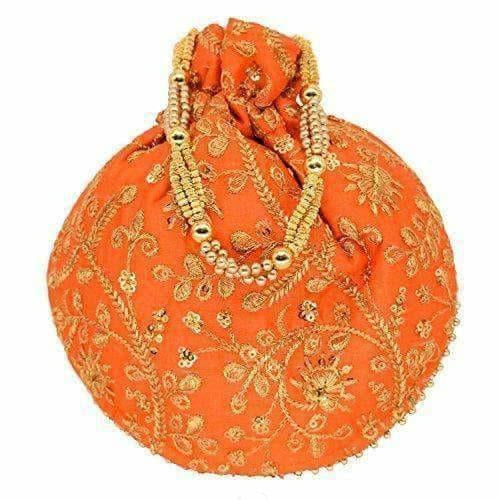 Ethnic Clutch Silk Potli Batwa Pouch Bag with Metal Bead work Gift - Swadesiicart