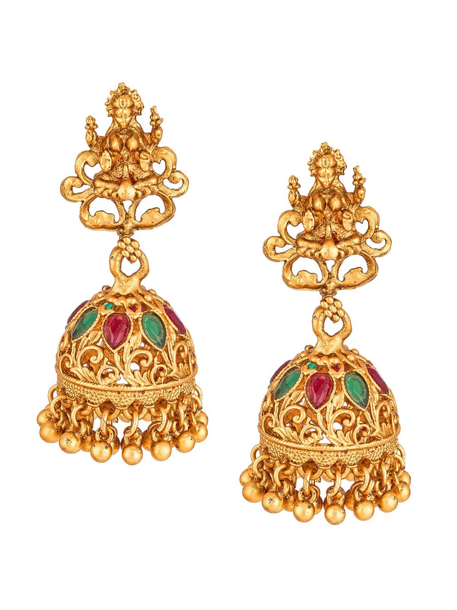 Aadita Gold-Toned Red & Green Stone-Studded Temple Jewelry Set - Swadesiicart