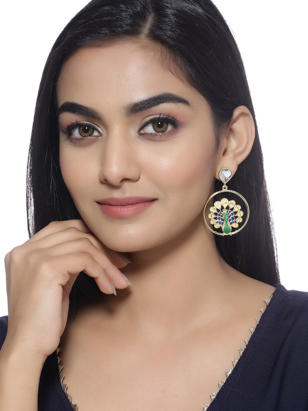 Shoshaa Green Peacock Shaped Drop Earrings | Swadesiicart