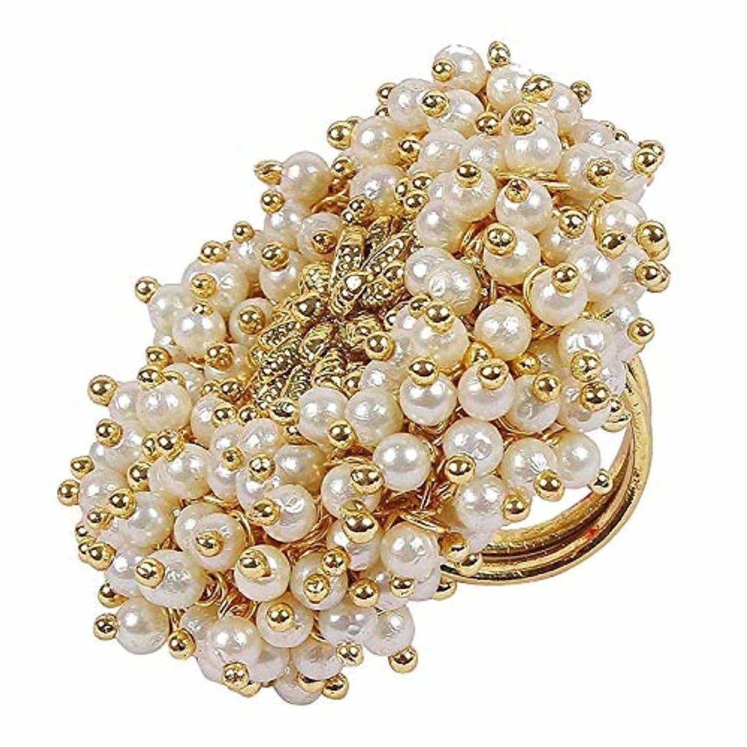 Gold-Polished Pearl Beads Polki Ring | Swadesiicart