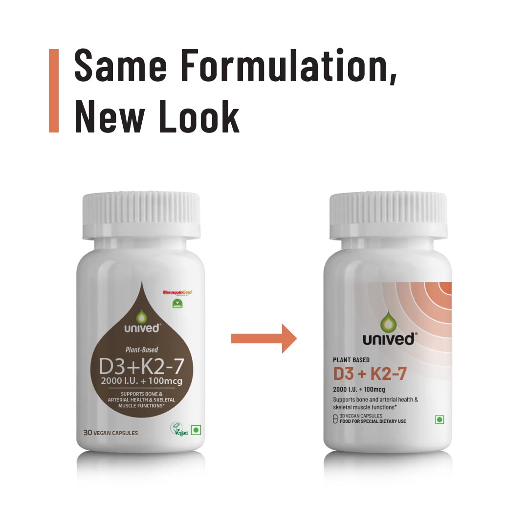 Unived Plant Based D3+K2 -7 Vegan Capsules | Swadesiicart