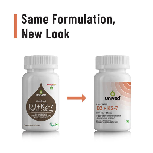 Unived Plant Based D3+K2 -7 Vegan Capsules | Swadesiicart