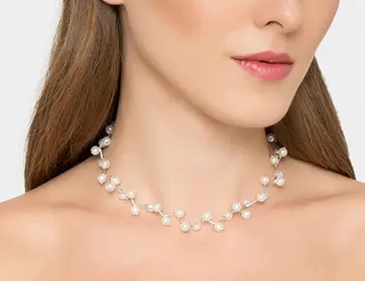 Silver-Toned Alloy Denty Look Pearl Necklace - The Pari | Swadesiicart