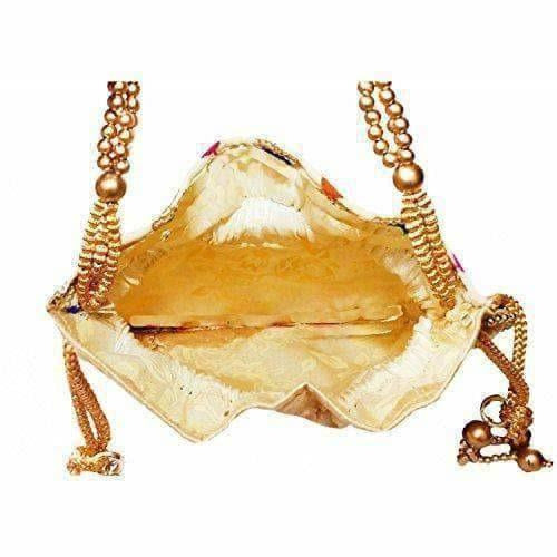 Ethnic Clutch Silk Potli Batwa Pouch Bag with Metal Bead work Gift - Swadesiicart