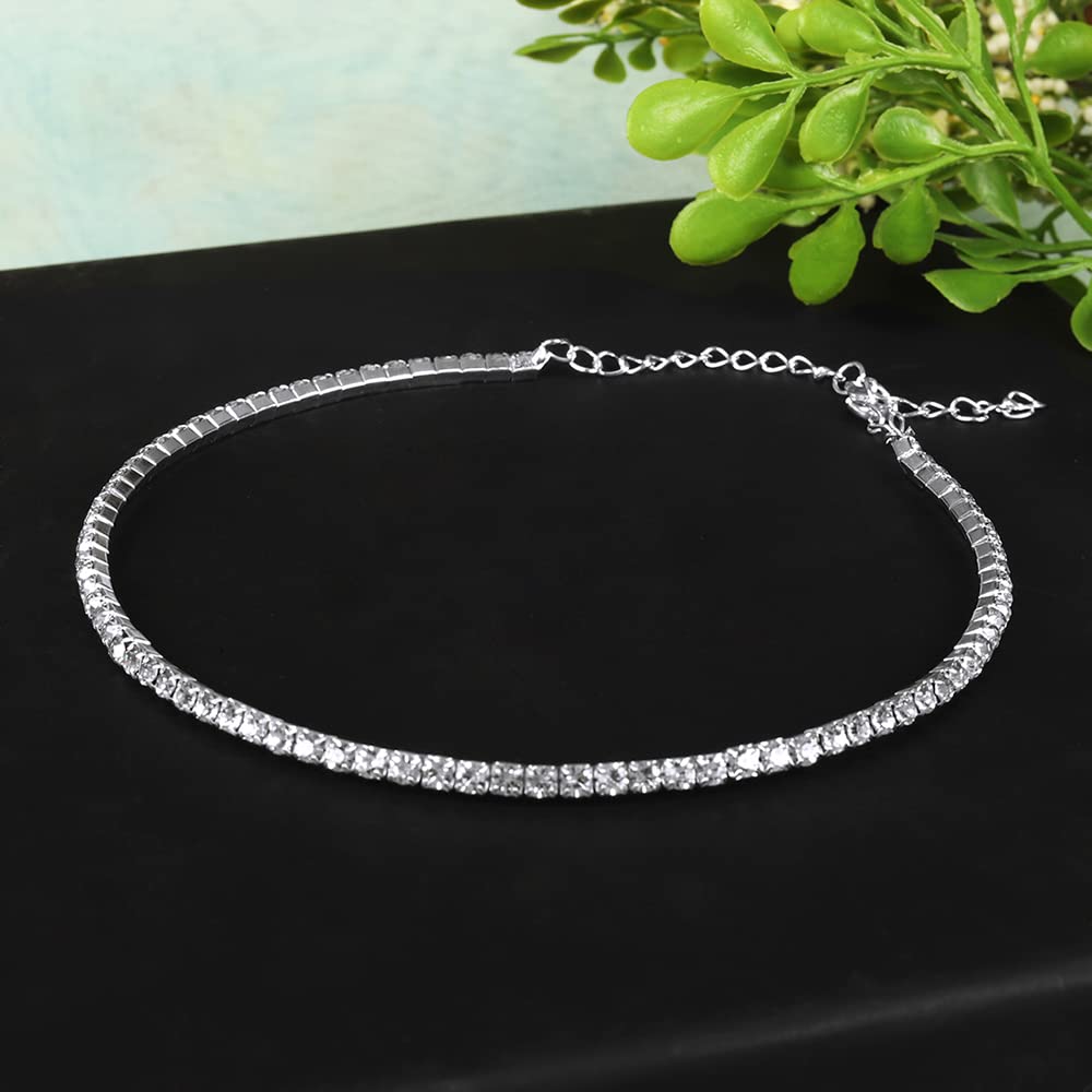 Silver-Toned Alloy Rhinestones Studded Choker - The Pari | Swadesiicart