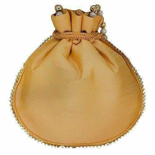 Ethnic Silk Potli bag Clutch Batwa Pouch with Embroidery and Metal Bead work Gift For Women - Swadesiicart