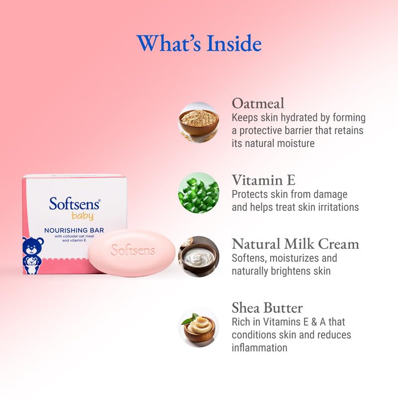Softsens Baby Nourishing Soap Bar Enriched with Colloidal Oatmeal, Shea Butter & Vitamin E - Swadesiicart