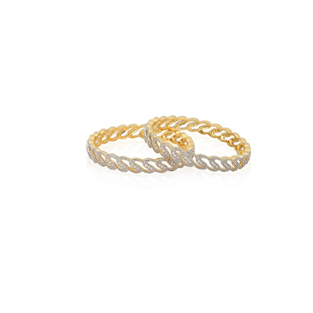 Gold-Polished Alloy Chand Tara American Diamond Studded Bangle Set - The Pari - Swadesiicart