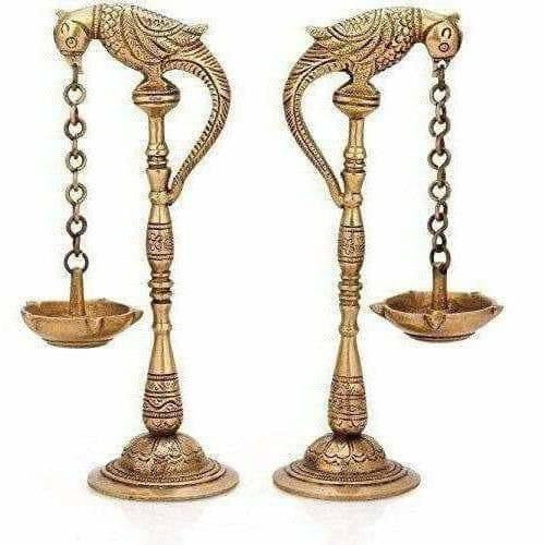 Brass - Pair Of Bird Diya Oil Lamp Stand | Swadesiicart