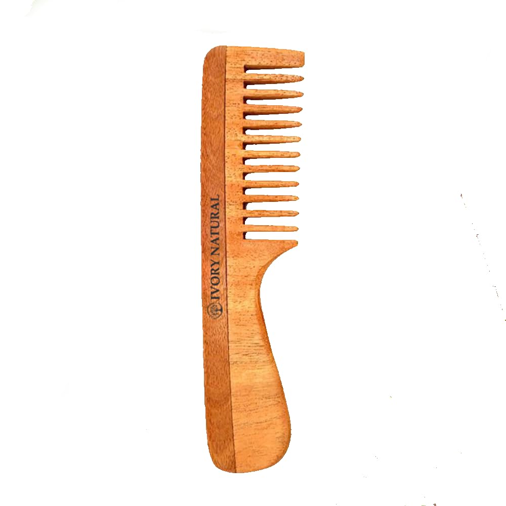 Ivory Natural Handle Kacchi Neem Comb For Gentle Detangling & Scalp Nourishment For Hair - Ivory Natural