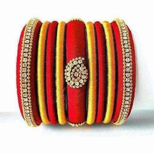 Red Grand Wedding Silk Thread Bangle Set with Jhumka Ear rings - Swadesiicart