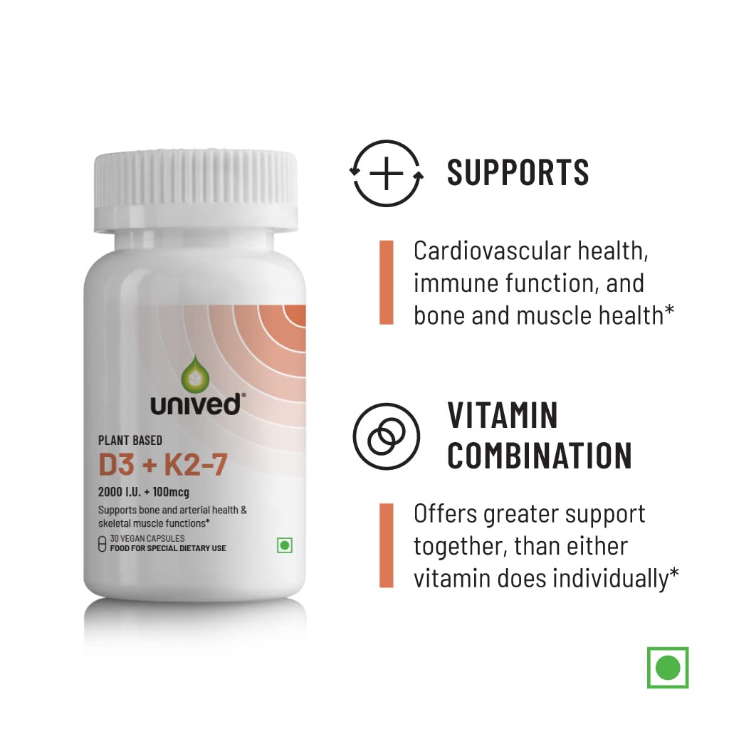 Unived Plant Based D3+K2 -7 Vegan Capsules | Swadesiicart