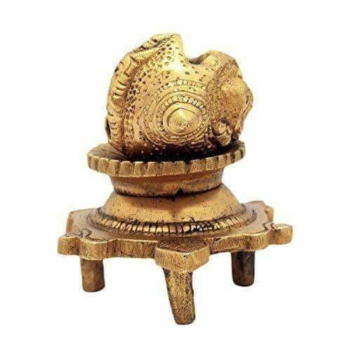 Brass Vishnu Shankh Conch Shell For Puja With Vastu/ Fengshui Tortoise For Home Decor - Swadesiicart