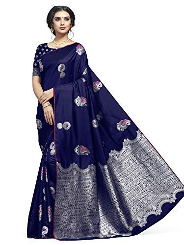 Shiv Textiles Women's Dark Blue Jacquard Art Silk Saree | Swadesiicart