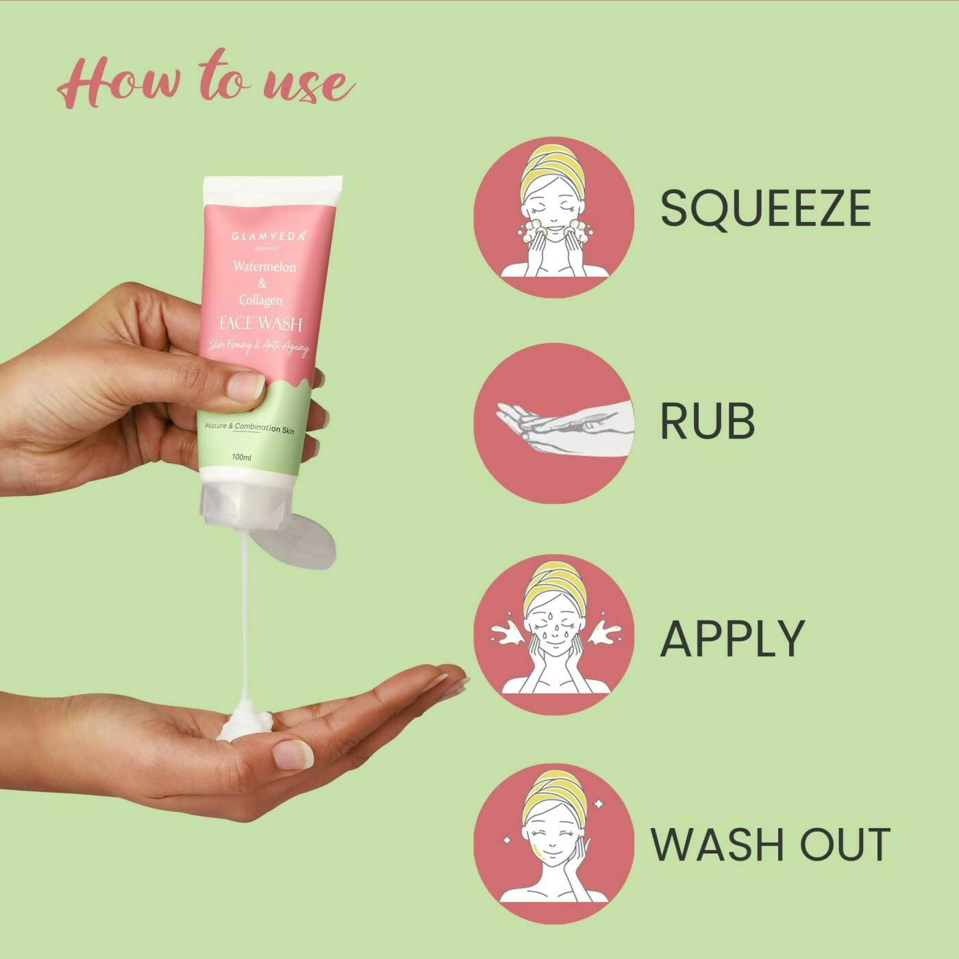 Glamveda Watermelon & Collagen Firming Face Wash - Swadesiicart