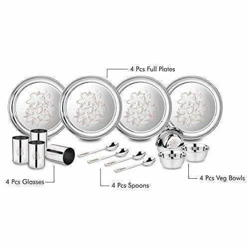 Stainless Steel Glory Dinner Set, 16-Pieces - Swadesiicart