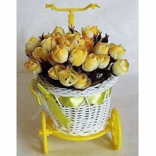 Cycle Shape Plastic Decoration Flower Vase with Peonies Bunch - Swadesiicart