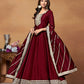 Monjolika Fashion Wine Colour Art Silk Designer Anarkali Dress - Swadesiicart