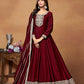 Monjolika Fashion Wine Colour Art Silk Designer Anarkali Dress - Swadesiicart