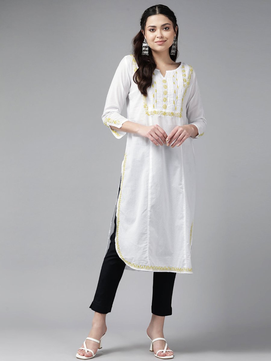ADA Floral Embroidered Chikankari Kurta | Swadesiicart