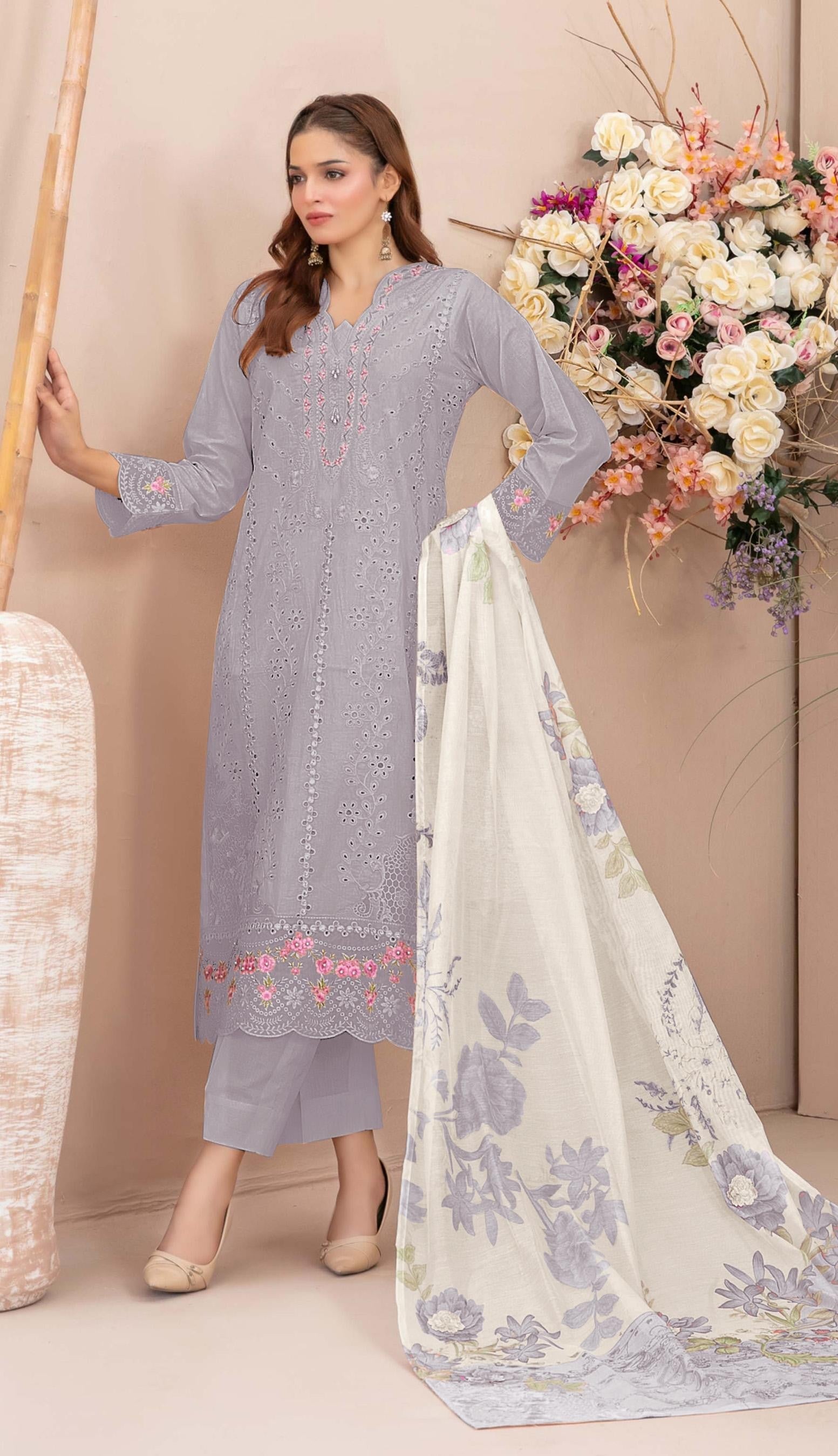 Anaita Grey Faux Georgette Suit With Embroidery Work