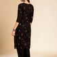Anouk Black Ethnic Motifs Printed Round Neck Gotta Patti Cotton Straight Kurta - Swadesiicart