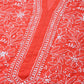 ADA Women Red & White Sustainable Hand Embroidered Chikankari Handloom Kurta with Palazzos | Swadesiicart