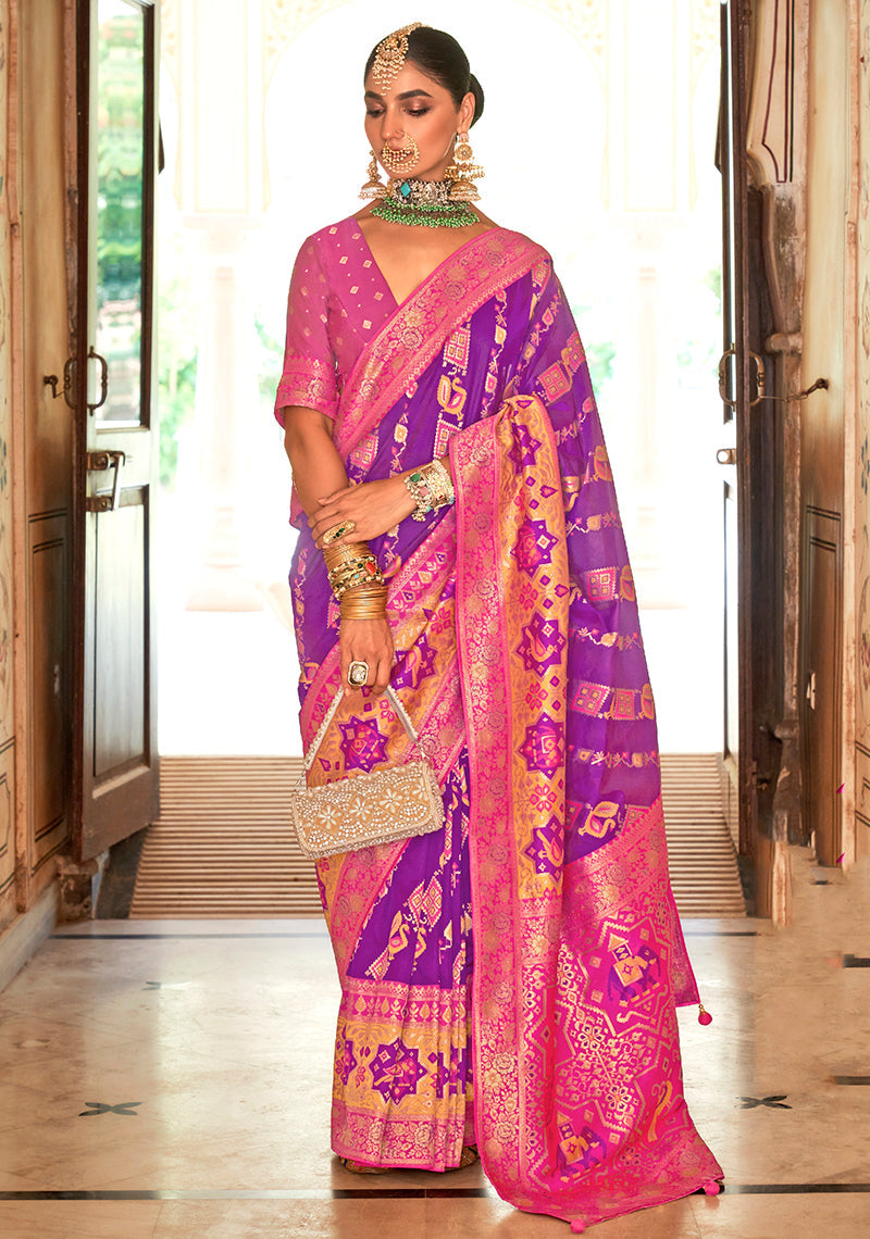 Monjolika Fashion Banarasi Silk Weaving Purple Designer Saree | Swadesiicart
