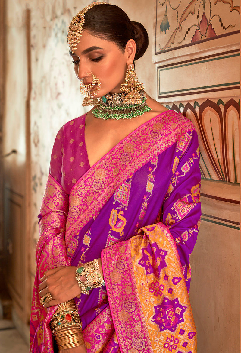 Monjolika Fashion Banarasi Silk Weaving Purple Designer Saree | Swadesiicart