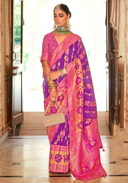 Monjolika Fashion Banarasi Silk Weaving Purple Designer Saree | Swadesiicart