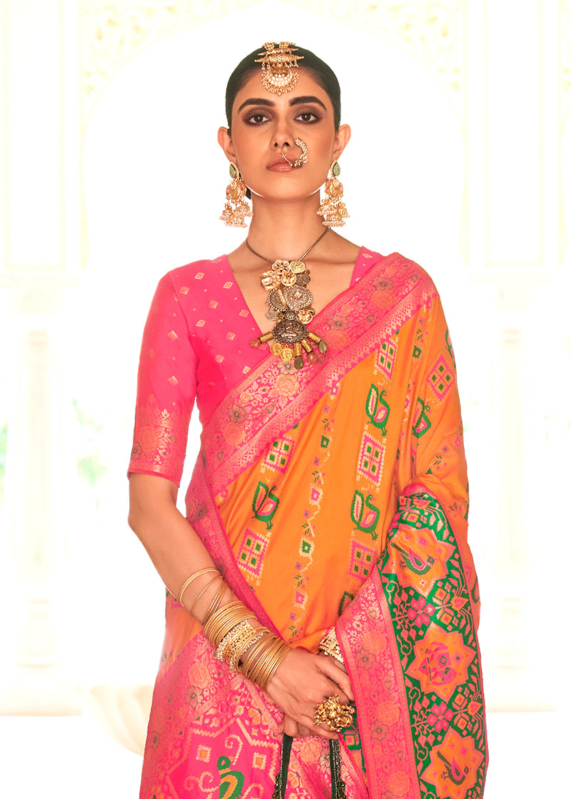Monjolika Fashion Yellow Weaving Banarasi Silk Designer Saree | Swadesiicart