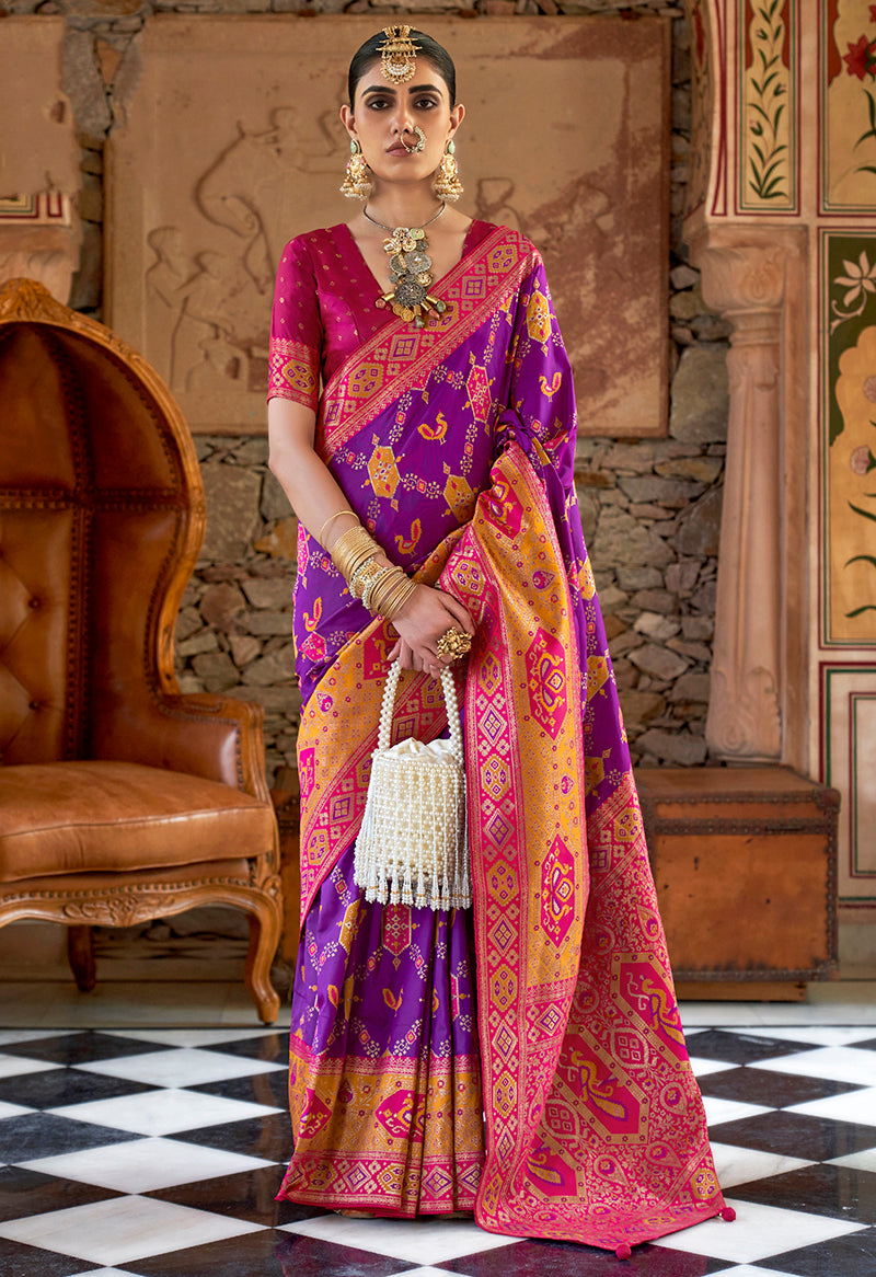 Monjolika Fashion Weaving Banarasi Silk Traditional Saree In Purple | Swadesiicart