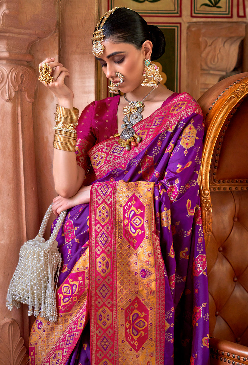 Monjolika Fashion Weaving Banarasi Silk Traditional Saree In Purple | Swadesiicart