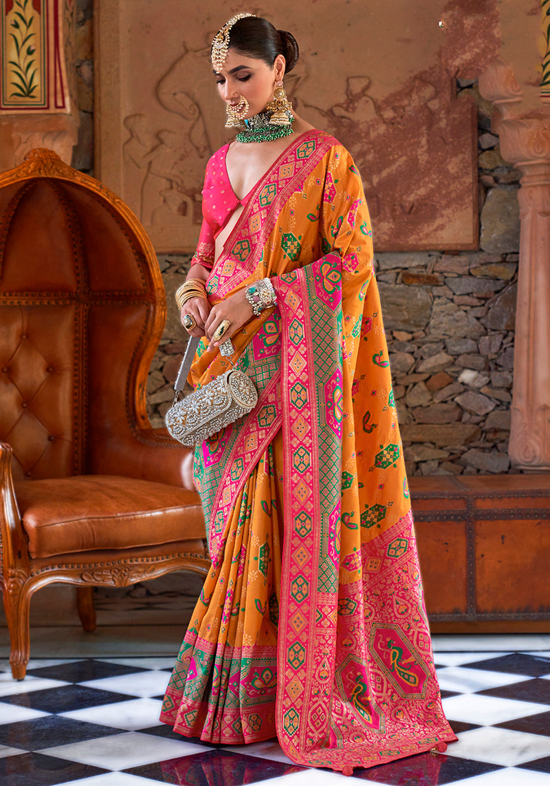 Monjolika Fashion Banarasi Silk Weaving Mustard Classic Saree | Swadesiicart