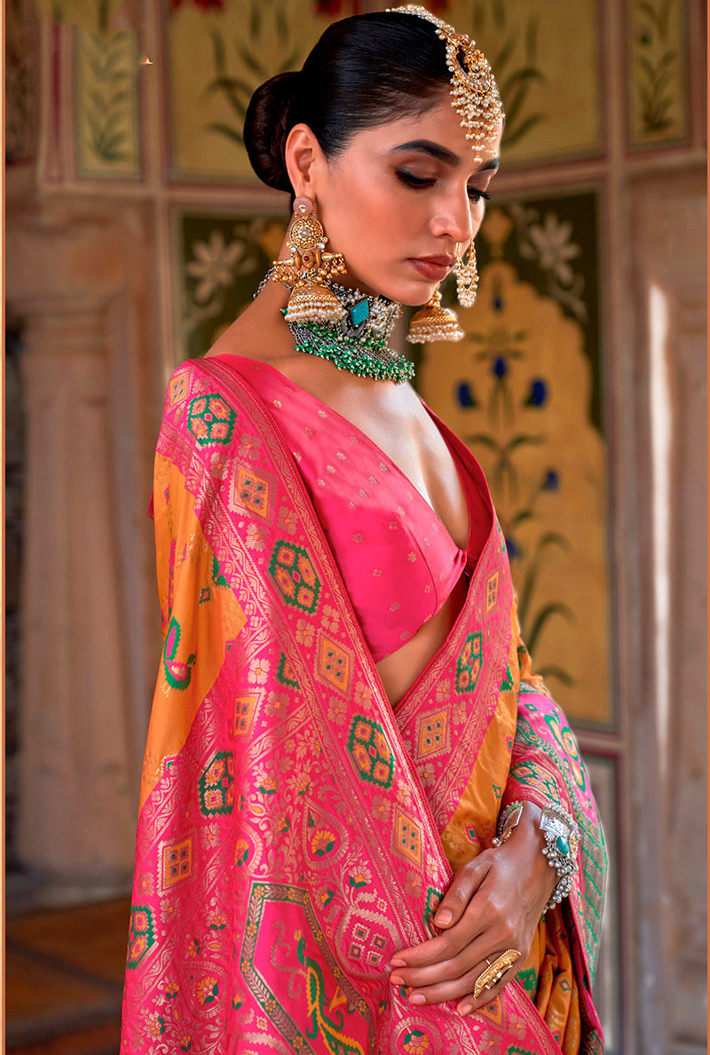 Monjolika Fashion Banarasi Silk Weaving Mustard Classic Saree | Swadesiicart