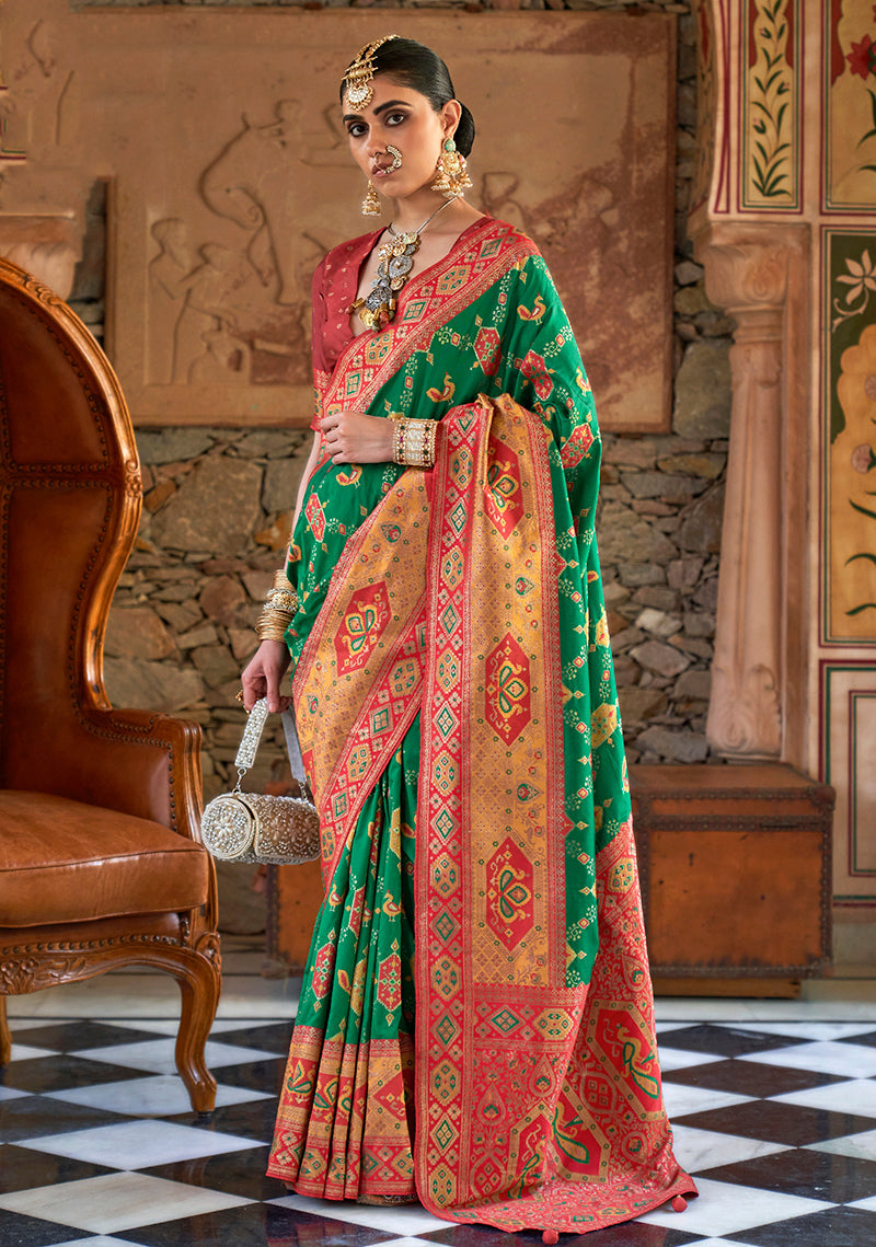 Monjolika Fashion Banarasi Silk Zari Green Contemporary Saree | Swadesiicart