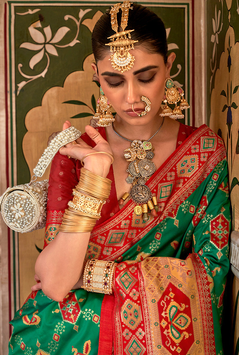 Monjolika Fashion Banarasi Silk Zari Green Contemporary Saree | Swadesiicart