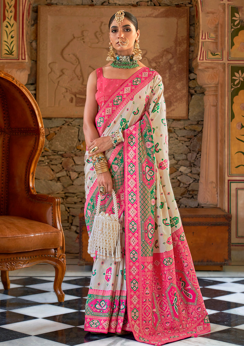 Monjolika Fashion Banarasi Silk White Weaving Traditional Saree | Swadesiicart