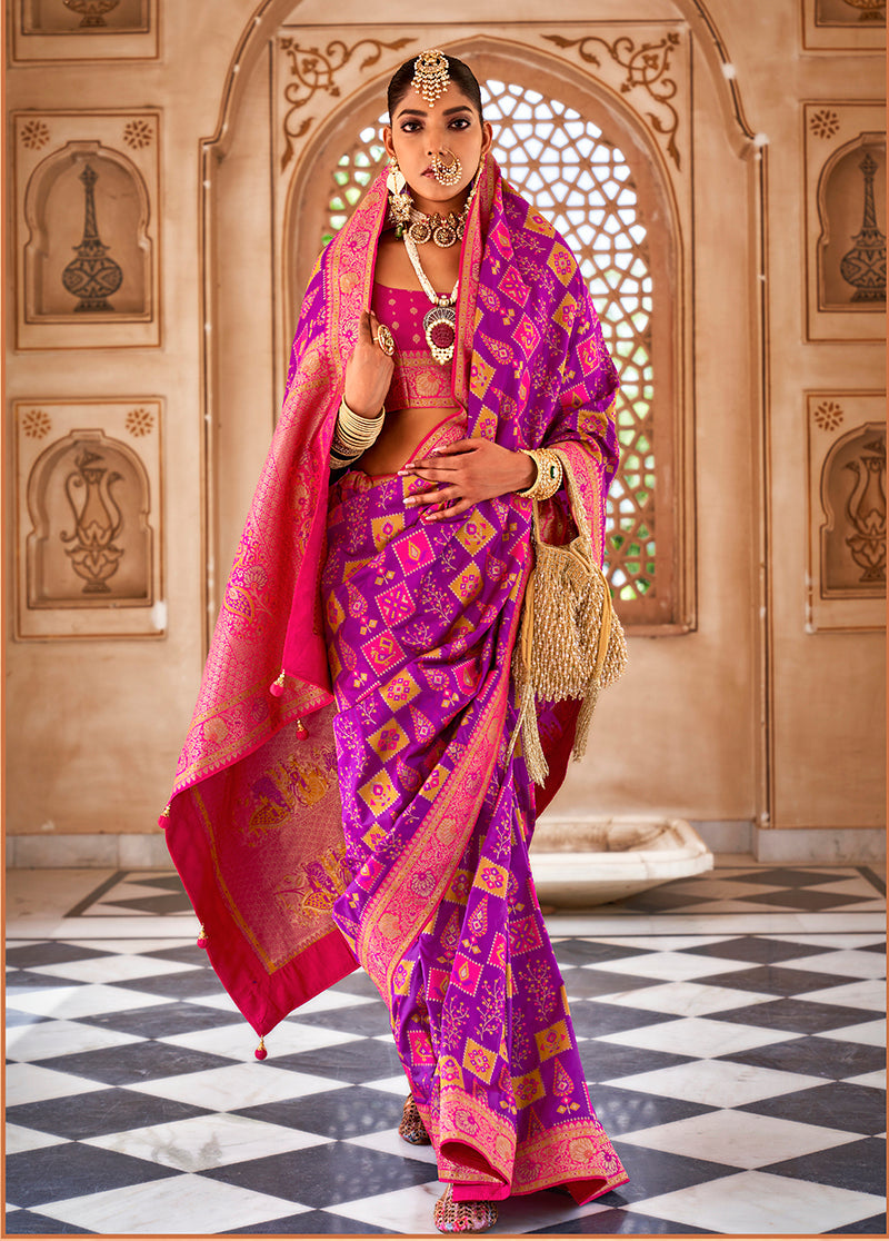 Monjolika Fashion Banarasi Silk Pink Weaving Classic Saree For Party | Swadesiicart