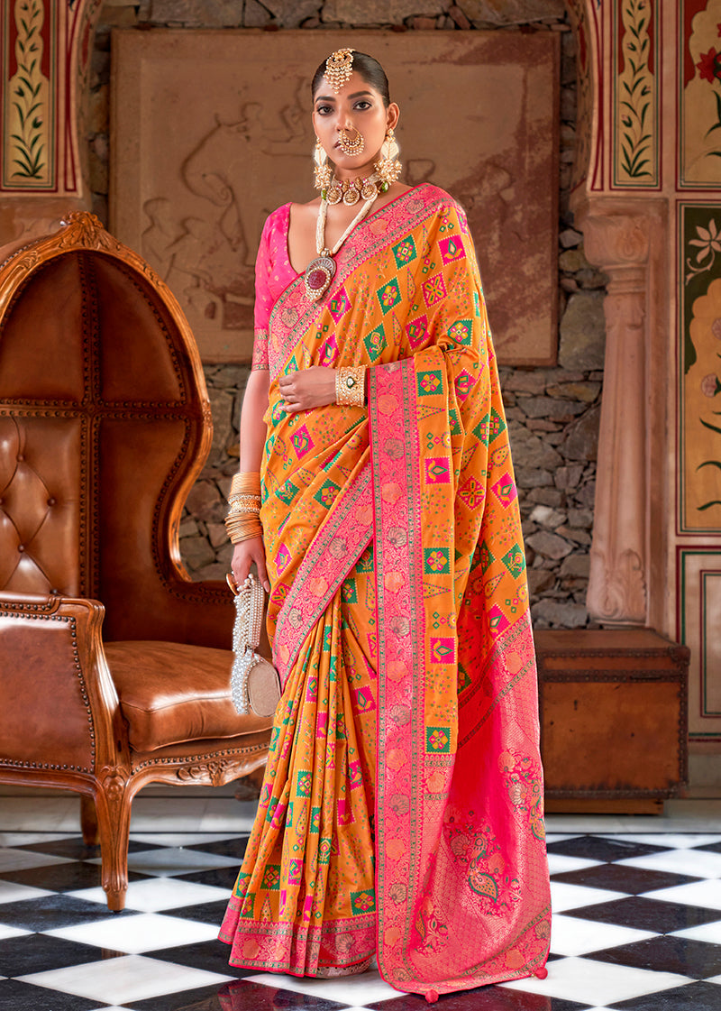 Monjolika Fashion Banarasi Silk Zari Mustard Trendy Saree | Swadesiicart