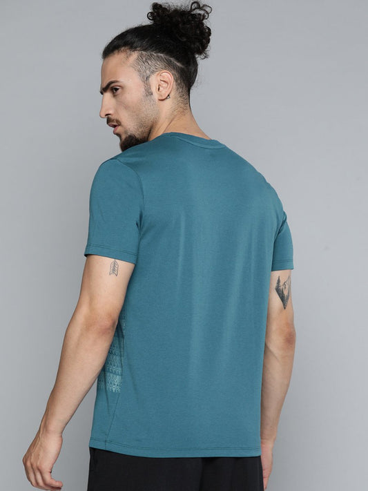 Alcis Men Teal Blue Typography Printed Slim Fit Gym T-shirt | Swadesiicart