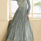 Anaita Grey Embroidered Viscose Jacquard Anarkali Suit