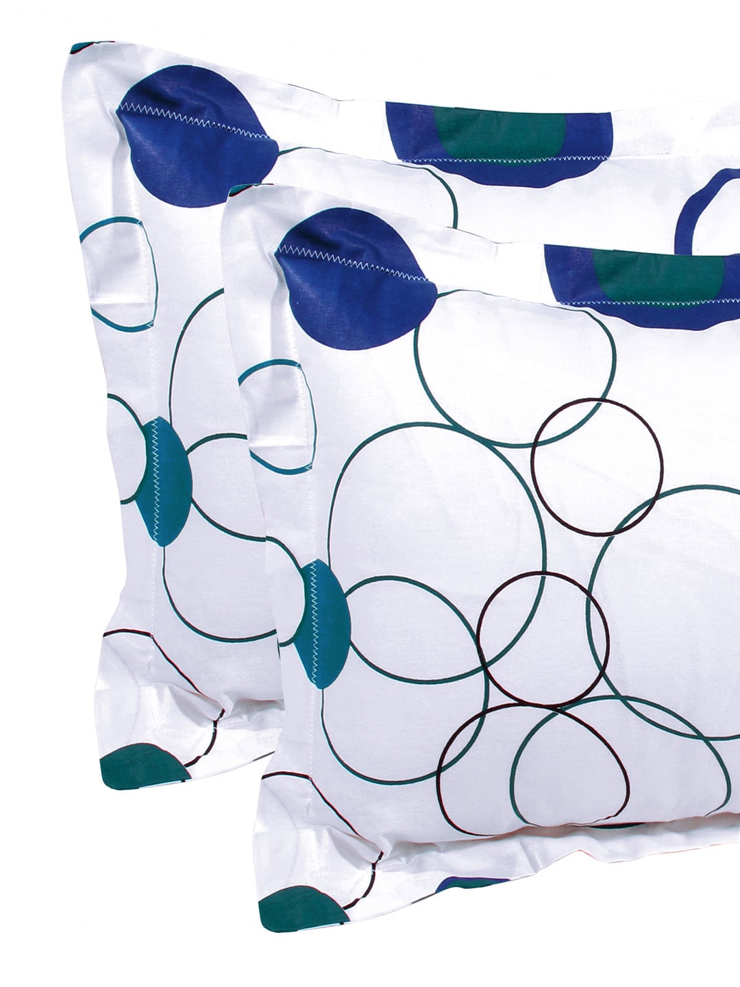 Story@home White & Blue Geometric 186 TC Cotton 1 Queen Bedsheet with 2 Pillow Covers - Swadesiicart