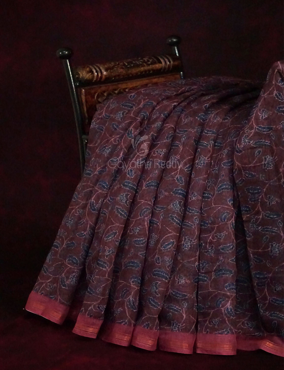 Dark Wine Colour Floral Design Semi Chanderi Saree By Gayathri Reddy Designer Studio | Swadesiicart