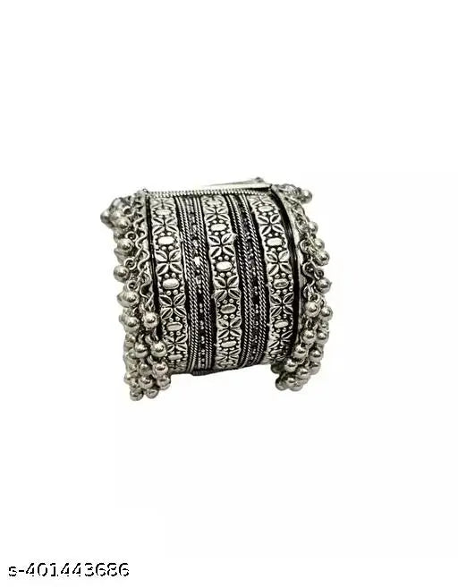 Tehzeeb Creations Women's Silver Colour Oxidised Bangle With Ghungroo - Swadesiicart