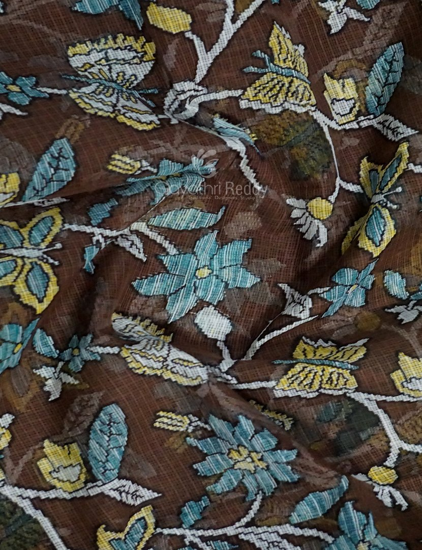 Black And Brown Colour Block Print Pure Kota Cotton Saree By Gayathri Reddy Designer Studio | Swadesiicart