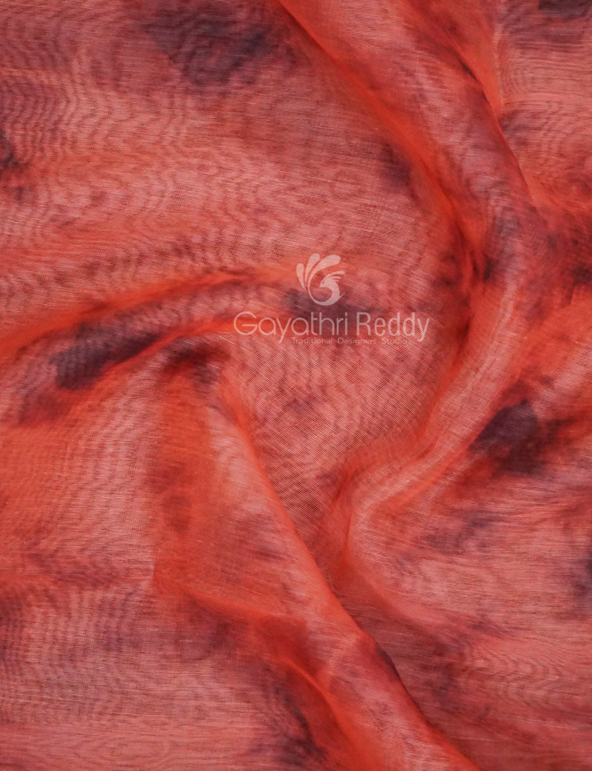 Shades of Peachish Orange Colour Shibori Print Semi Chanderi Saree By Gayathri Reddy Designer Studio | Swadesiicart